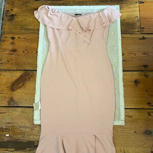 QUIZ Pink Off-Shoulder Ruffle Bodycon Dress